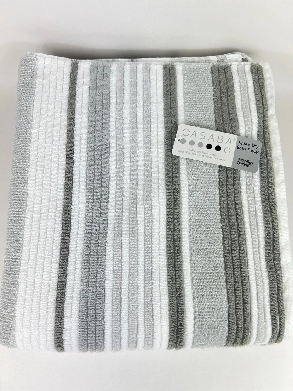 Casaba Bath Towels Tan Taupe White Striped Quick Dry Soft Cotton 2 Pc Set NEW